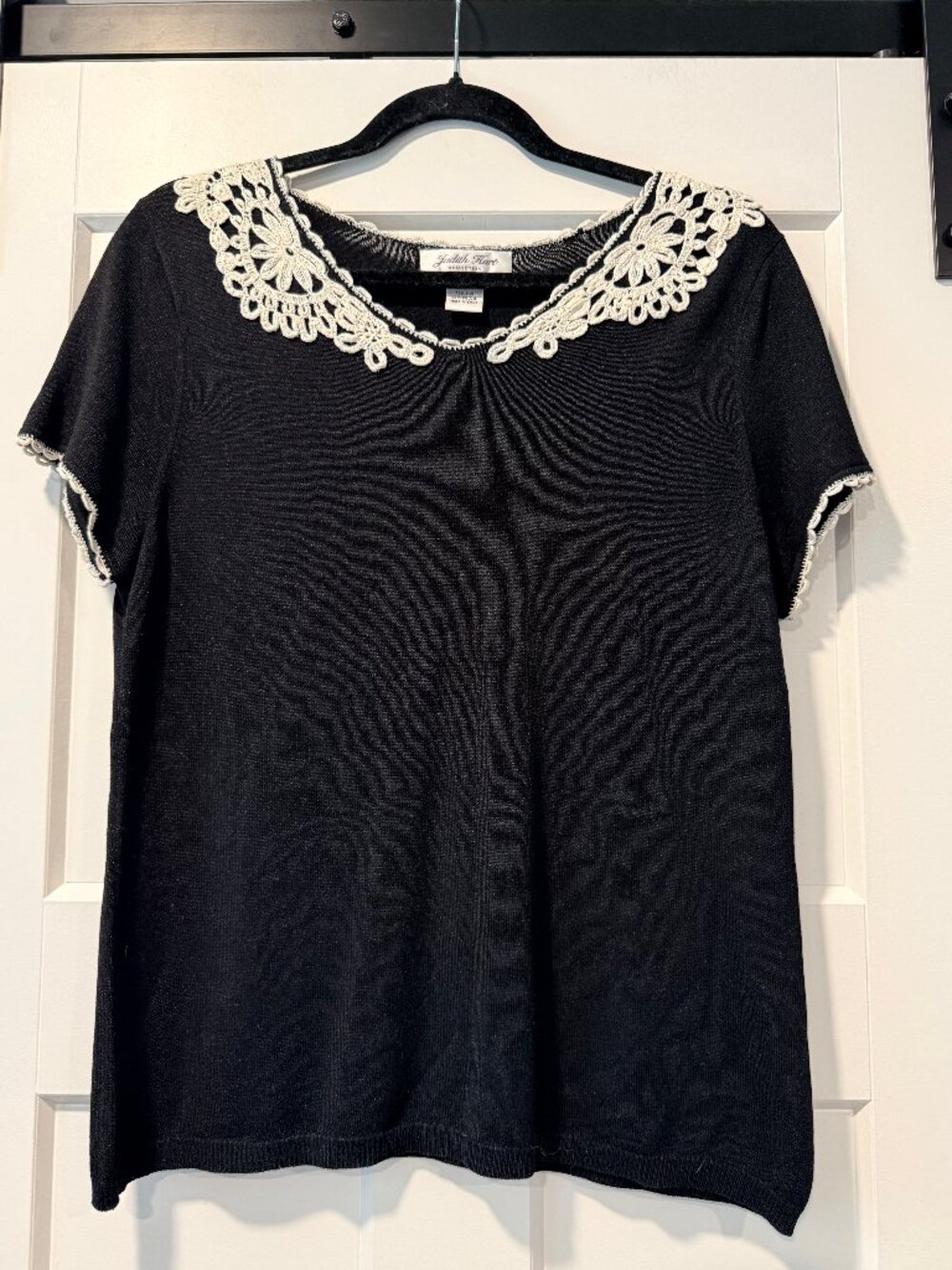 Vintage Judith Hart Black & White Silk Short-Sleeve Sweater